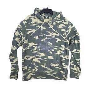 True Religion Buddha Large Hoodie Green Camouflage Print Fleece Lined Y2K